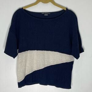 ARMANI EXCHANGE Navy and Gray Color Block Knit Short Sleeve Sweater Top Size SM